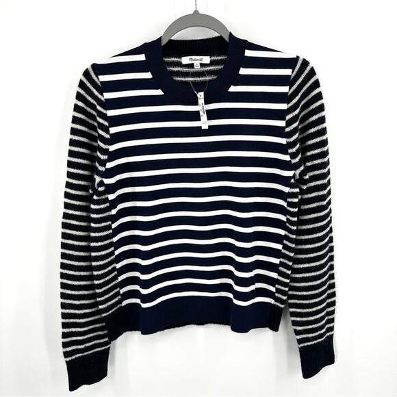 Madewell Mixed-Yarn Striped Sweater navy cream Size M - Picture 3 of 10
